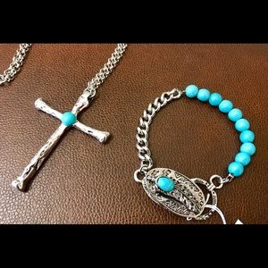 Turquoise cross and bracelet set